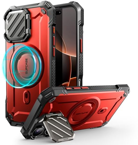 SUPCASE für iPhone 16 Pro Hülle mit Kameraschutz [Kompatibel mit MagSafe] Dünne Handyhülle Bumper Case Magnetische Schutzhülle mit Ständer [UB Mag XT] für iPhone 16 Pro 6.3'' 2024 (Rot)
