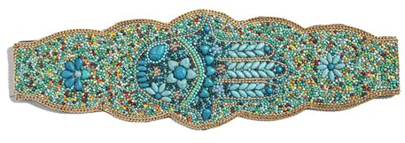Jwthee Ceintures bohème pour robes de femme, ceinture élastique bohème pour femme, ceinture ethnique à fleurs et perles, ceinture vintage extensible, chaîne de taille large, ceinture extensible