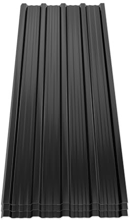 Mondeer 14PCS Roofing Sheets, Metal Corrugated Roofing Sheets 7m², 110 x 46 cm, Galvanised Steel Trapezoidal Grooved Roof for Garage Carport Shed Greenhouse Kennels Panels, Black