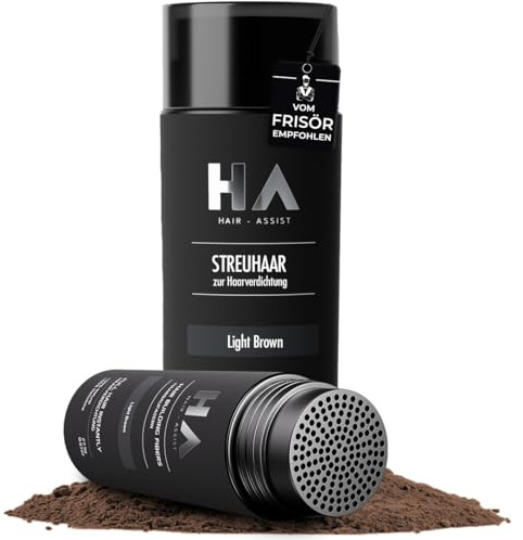 Hair-Assist Streuhaar für sekundenschnelle Haarverdichtung [27,5g] Schütthaar - Haarverdichter kaschiert effektiv Haarausfall - von Friseuren entwickelt & empfohlen (Hellbraun, 27,5 Gramm)