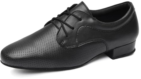 HROYL Scarpe da Ballo Liscio Uomo Punta Chiusa Lacci Scarpe Ballo Latino Americano Salsa e Bachata,LHD-404-Nero-3.5-Suede Sole,EU 40