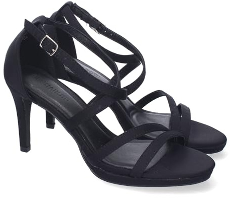 shoes&blues.es 88513 Sandalias de Tacon de Fiesta para Mujer, Diseno con Tiras Cruzadas, Comodas y Elegantes, Cierre de Hebilla. Negro Talla 37
