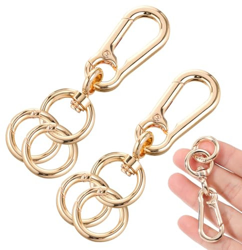 Yuanchu Lot de 2 mousquetons rotatifs en métal - Porte-clés avec articulation pivotante - Fermoir mousqueton doré avec 4 clips ronds à ressort - Pour bricolage, sac à main, porte-clés, sac à dos
