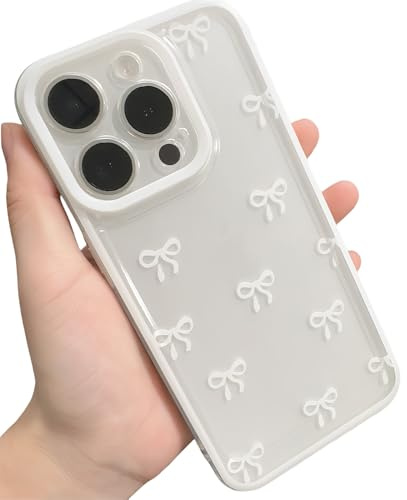 Tybiky Mobilskal kompatibelt med iPhone 12, TPU, söt, rosett, mobiltelefonfodral, glittrande, färgmönster, söt rosett, stötsäkert glänsande transparent skyddsfodral för kvinnor och flickor, skydd, vit