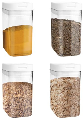 WakiHong 4er-Set Vorratsdosen mit Deckel Lebensmittelbehälter Rechteckige Küchenorganizer aus Kunststoff Vorratsbehälter Luftdicht,zur Zucker & Müsli Kaffeebohnen-800 ml-White