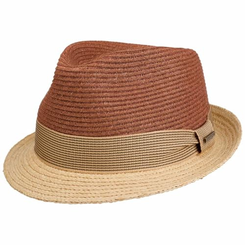 Stetson Twotone Toyo Trilby Raffiahatt Damer/Herrar - solhatt raffiastråhatt sommarhatt Vår-sommar Sommar - XXL (62-63 cm) natur-röd