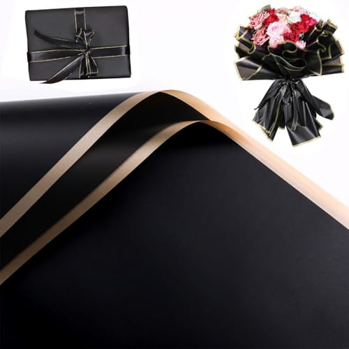 20 Blatt Blumen Papier, Blumenstrauß Geschenkpapier (58x58cm) Schwarz Blumen Bouquet Papier, Wasserdicht Wrapping Paper, Elegante Bouquet Paper, Blumenpapier für Geschenkverpackungen, Blumen, Kunst