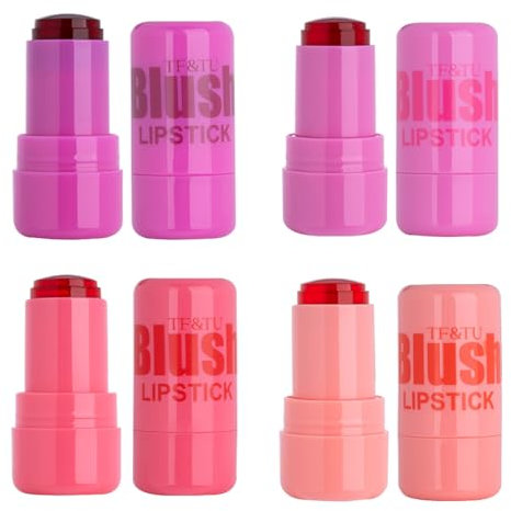 4 Pcs Jelly Blush Stick, 3 in 1 Milk Jelly Blush Stick for Cheeks Lips Eyes, Long-Lasting & Moisturize & Buildable Milk Blush