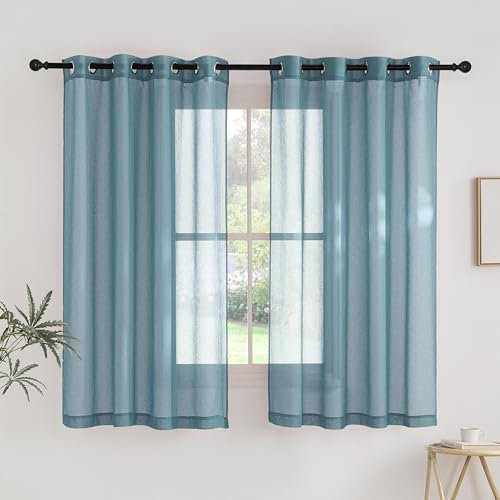 PONY DANCE Transparente Vorhang Blau Schlafzimmer Gardinen und Vorhänge Leinenoptik Fenstervorhänge für Wohnzimmer Übergardinen mit Ösen Ösenschal 2er Set H 160 x B 140 cm Luftig Dekoschal