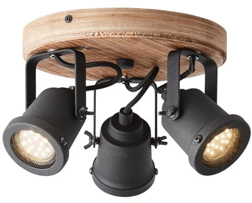 A.S. Création Spotrondell in Braun Schwarz aus Holz - Vintage Lampe Dimmbar DD128809 - Industrial Innenleuchte Kegel - 26cm (B) x 13cm (H)