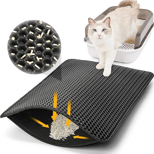 Katzenklo Matte Waben Doppelschicht Katzenstreu Matte Urin- & Wasserdichte Katzenmatte Katzenklo Cat Litter Mat Mit Klettverschluss Für Litter Catcher Cat Litter Mat Streu Kontrolle