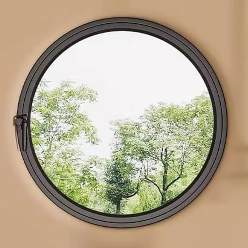 TWHZSAI Ventana abatible Redonda giratoria empotrada de aleación de Aluminio y Vidrio Templado, Ideal para baño, Dormitorio, Cocina y hogar, Color Negro, 3,50 cm/19,6 Pulgadas