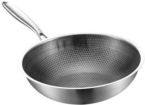 BIUDECO Padella Wok Inossidabile Resistente e Antiaderente per Friggere Verdure e Preparare Design Ergonomico con Singolo per Cucine Gas