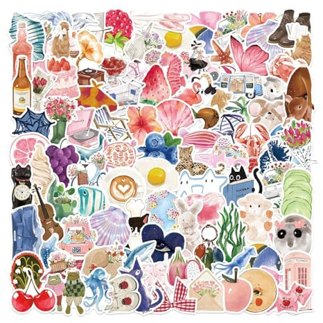 RUISPEED 150 Stück Aesthetic Sticker Set im Sommer-Design, wasserfeste Vinyl Aufkleber mit Aquarell-Optik, ideal für Tagebuch Laptop Scrapbook und Buchliebhaber (BookTok Style)