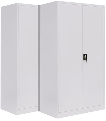 2-Pack LagerZwei Mehrzweckschrank 195x100x50cm I Großer Metallschrank, 4 Fachböden I Aktenschrank weiß, abschließbar I Robuster Allzweckschrank als Werkstattschrank & Büroschrank I Stahlschrank