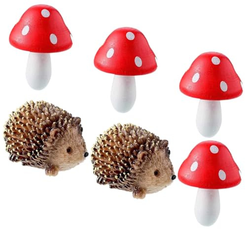 Kisangel Resin Igel Deko Mit Großen Igeln Und Holzpilzen Langlebige Gartendekoration Leicht Für Blumentöpfe Feengärten Und Outdoor Bonsai Kleinfiguren
