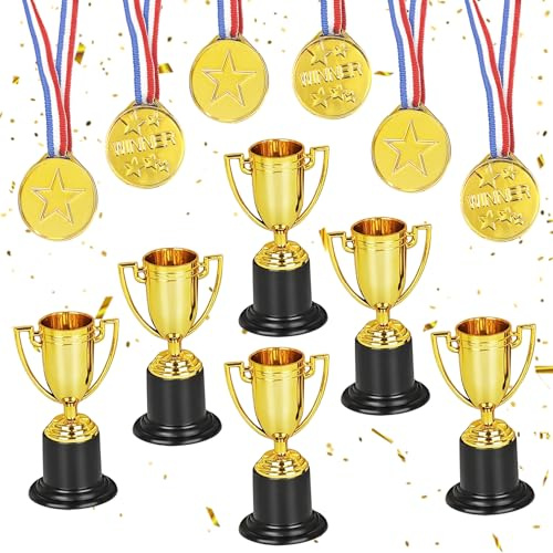 6 Pièces Mini Trophées Médailles,Médailles pour Fête Anniversaire des Enfants,Plastique Mini Champions Trophée,Médailles pour Fête Anniversaire des Enfants,Sport Scolaire,Cadeaux Invités Récompenses