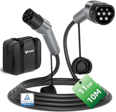GONEO Typ 2 laddningskabel 11 kW, 10 m, 16 A, 3-fas, mode, 3 snabbladdningskabel, IP54 TPU nötningsbeständig, kompatibel med Tesla/VW/BMW/Audi, för elbil och PHEV, inklusive bärväska