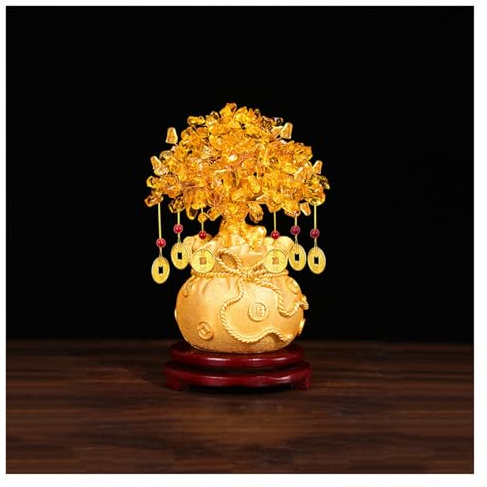Kristall-Geldbaum, Feng Shui, Citrin-Quarz-Kristall, Geldbaum, Bonsai, chinesischer Glücksbaum mit Glücksmünzen für Reichtum, Glück, Heimdekoration, kreative Geschenke, Feng Shui-Edelstein T, mittel