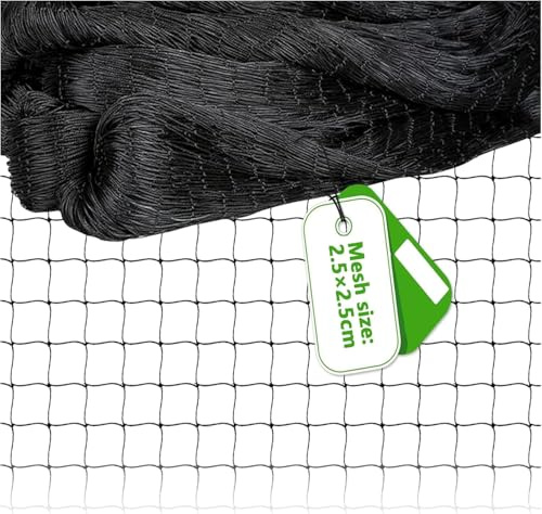 alouweekuky Filet Anti Oiseaux 10m X 10m, Filet Protection Oiseaux Noir, Filet Poules, Filet Voliere, Filet Poulailler RéUtilisabl (Mailles De 2.5 X 2.5 cm)