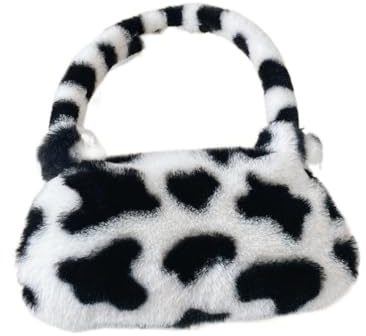 HUDFVIOI Fluffig väska kvinnor tryck mini axelväskor kvinna vinter plysch underarm leopard zebramönster fluffig tygväska små plånböcker för kvinnor, TYP C, 26X14X3CM