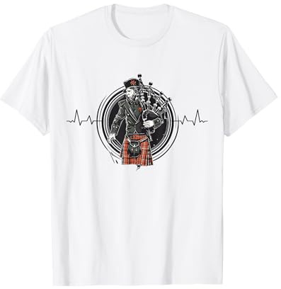 Cornemuseur Bagpipe-Instrument Écosse Cardiogram Cornemuse T-Shirt