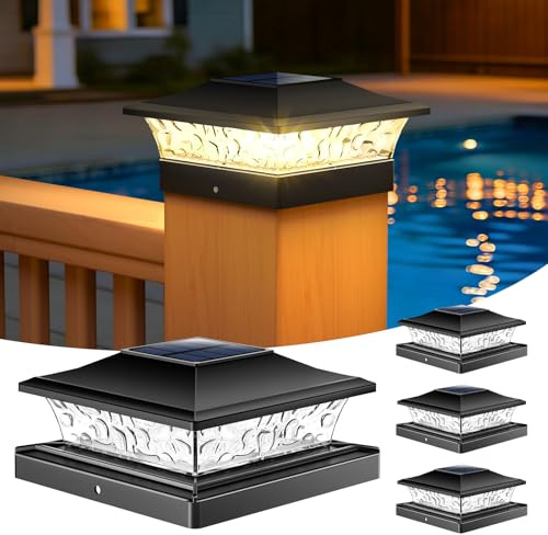NIORSUN Solar Pfostenleuchte 4 Stück, Solar Pfostenkappe für 9*9 10x10 12*12cm usw. Holz/Vinyl Pfosten, IP64 Wasserdicht, Warm-/Kaltweißes Licht, Solarlampen für Zaunpfosten, Terrasse, Garten Deko