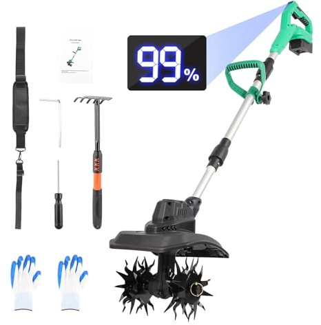 Motobineuse Électrique sans Fil 21V, Motoculteur Puissant 500W avec Moteur sans Balais Largeur 23cm Compatible avec Makita et DeWalt Écran LED & Bandoulière pour Jardin sans Batterie