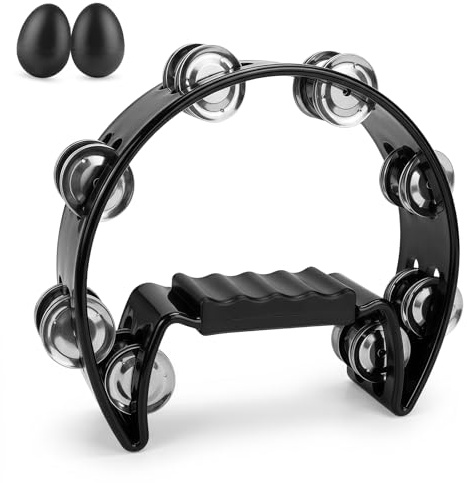 Halbmond Tamburin mit 2 Musikeie,Hand Tambourine für Bands Musikunterricht Party (Einlagig schwarz)