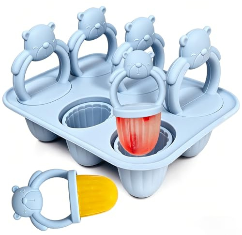 Moldes De Helado Para Bebe, 6 X 17ML Pequerio Molde Helados Silicona Sin Bpa Con Palo Mordedor, Reutilizables Popsicle Mold Para Helados De Leche Materna y Yogur (Azul)