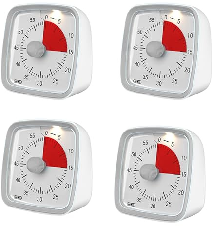 HWIREUIGT 4X Temporizador de 60 Minutos, Temporizador de Aula, Temporizador de Cuenta Regresiva para NiñOs y Adultos, Herramienta de GestióN del Tiempo para EnseñAr Gris