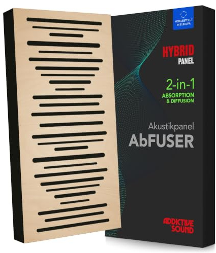 Addictive Sound AbFuser Hybrid Akustikpanel 100x50 cm, Natürlich | Buchenholz-Diffusor & Bassabsorber 2-in-1, 80-9300 Hz, CNC-Präzision, Made in EU, für Wand & Decke, 36 Monate Garantie