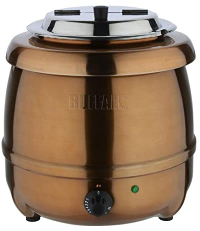 Buffalo Marmite à Soupe 10 Litres, Finition Cuivre, 35°C à 95°C, Chauffe-Plats Électrique Bain-Marie - Idéal pour Soupe, Chili, Porridge ou Haricots - Usage Professionnel et Domestique, CP851