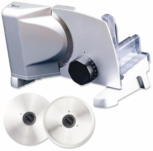 Gastronoma 18310007 Metal All-Purpose Slicer 2 Knives Metal Cutter Including Fine Grinding and Serrated Knife, 160 Watt, Metallic Grey