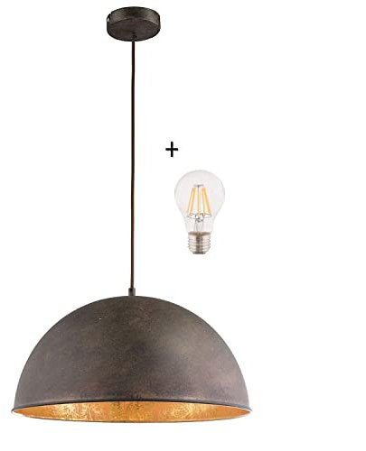 Globo Hängelampe Vintage Esszimmer mit LED Lampe - 41 cm Hängeleuchte Industrial - Rostoptik - Industrie Pendellampe - Küchenlampe - Pendelleuchte - Höhenverstellbar max 120 cm - Fassung E27-7 Watt