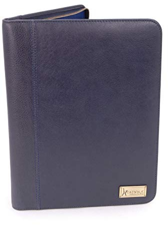 Catwalk Collection Handbags - Damen A4 Leder Notizbuchtasche - Konferenzmappe mit Reißverschluss - Für Tablet und Notizbuch - Chloe - Blau