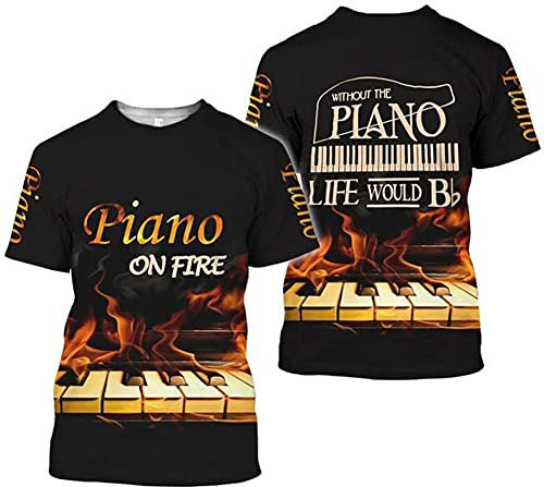 BBYOUTH Musik T-Shirts Für Männer Vintage Gitarre 1955 Hip Hop Sänger 3D Print Lustige Harajuku Musical Piano Kurzarm Konzert Streetwear,Piano on fire,M