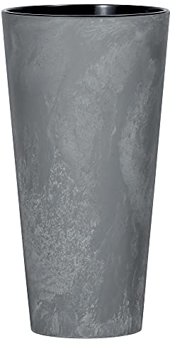 URBNLIVING Lot de 2 grands pots de fleurs effet béton pour extérieur en buis (gris clair, 1)