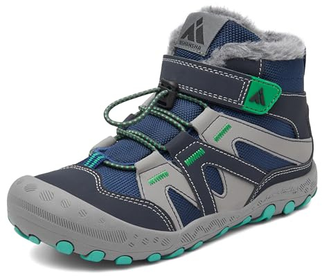 Mishansha Stivali da Neve Bambino Scarponcino Inverno Ragazzi Ragazze con Imbottitura Calda Stivaletti Trekking Escursionismo Antiscivolo Outdoor Scarpe Invernali Morbidi Comode, Blu Egeo 24 EU