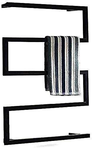 Bow Font Towel Warmer Wall Mounted, Towel Rail Radiator, Electric Bathroom Radiator with LED Switch, 304 Stainless Steel, Plug-In/Hardwired, 80X60cm, Black Plug in