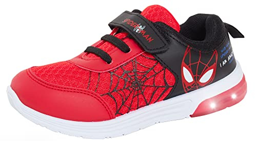 Marvel Pantofole lampeggianti Spiderman per ragazzi, scarpe da corsa sportive con luci lampeggianti, Rosso, 27 EU