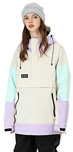 SEARIPE Women's and Mens ski jacket Snowboard Hoodie Pullover Half Zip Colorblock Sweatshirt Snowcoat(S2159,Khaki,S)