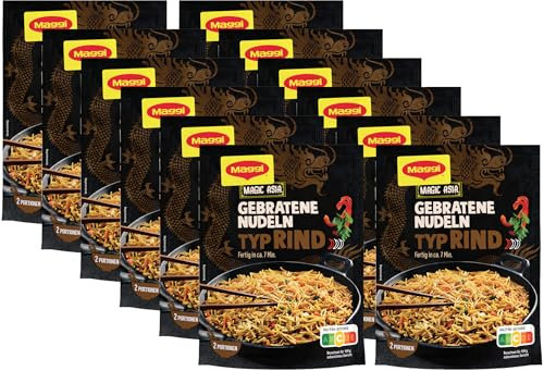 MAGGI Magic Asia Gebratene Nudeln Typ Rind, leckeres Fertiggericht, Instant-Nudeln, mit Rind & Gemüsestückchen, asiatisch gewürzt, 12er Pack (12 x 119g)
