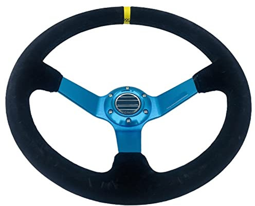 Wagen Sportlenkrad Mit Blauer Aluminiumhalterung 350 Mm Rennlenkrad Aus Veloursleder Deep Dish 6-Loch USDGIW