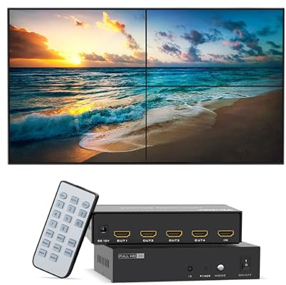 Yinker 4K Video Wall Controller 2x2, 4K @ 30Hz HDMI Prozessor für 4-TV-Splicing-Anzeige mit 1x1, 1x2, 1x3, 1x4, 2x1, 2x2, 3x1, 4x1-1 Eingaben und 4 Ausgaben