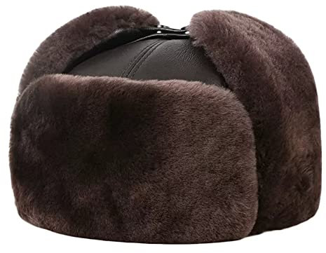 ZMNKH Lederhut Winter Bombermütze Herren Damen Fliegerkappe Trappermütze mit Ohrenklappen Winddicht Warm Hut
