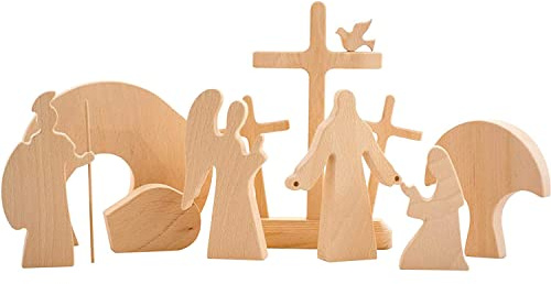 LUXTE Wooden Easter Resurrection Scene Decor - Wooden Nativity Figures for Collectable Home Decor Religious Easter Decor for Home Table Office, Easter Table Ornament, One Size (HGBG-837GFD)