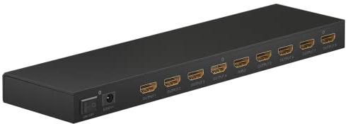 Goobay 58484 Splitter HDMI 1 à 8 - Distributeur Supportant des Résolutions Jusqu'à 4K@ 60Hz - 1 Entrée Vers 8 Sorties pour TV, Moniteur, Beamer, PS5 et Xbox - Noir