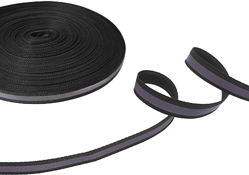 SKYPRO Bande réfléchissante haute visibilité argentée à coudre en tissu de sécurité - Bande décorative de sécurité - Noir - 10 mm x 25 m