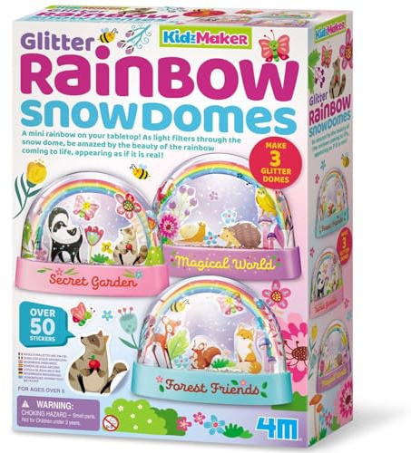 4M KidzMaker Glitter Rainbow Snow Domes Kit, DIY Snow Globes Craft Set